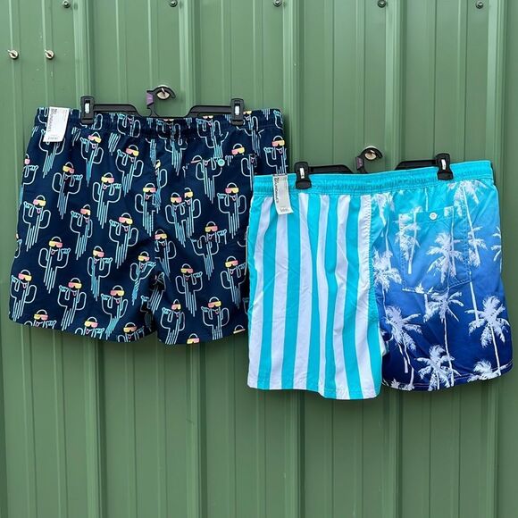 Men's Elastic Waist Swim Trunks Shorts 6" Inseam Beach Vacation 2-Pack Size 2XL - Picture 3 of 5